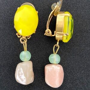 Vintage Philippe Ferrandis Clip Earrings Neon Yellow